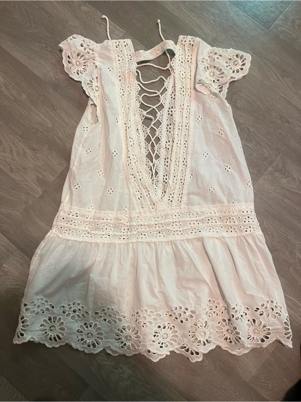 Free People white Lace-Up Backless Eyelet Dress - Picture 10 of 14